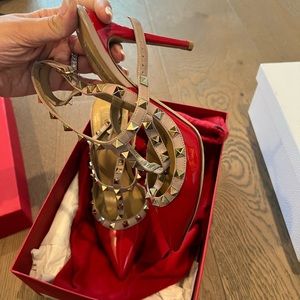 Valentino red rock stud pump sandal  patent